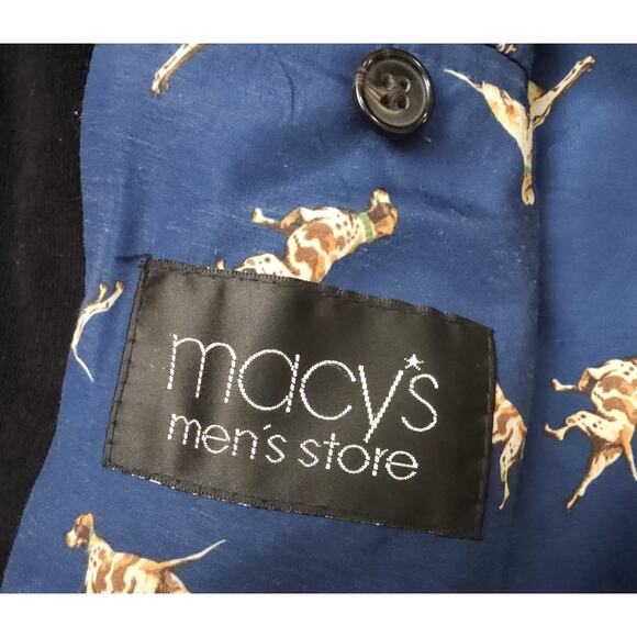 Lauren Ralph Lauren Corduroy Blazer Men's 40 Black Jacket Dog Print Elbo Patches - Picture 8 of 8